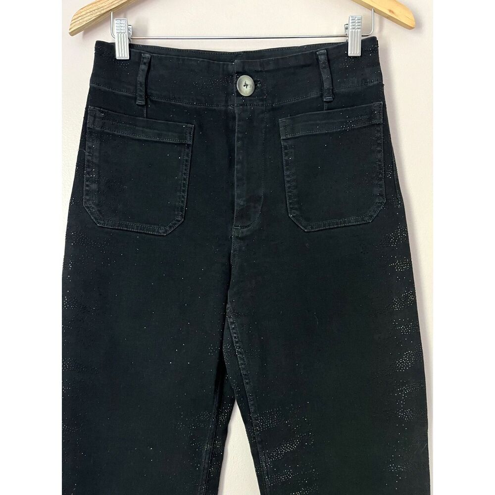 Anthropologie Maeve Colette Sparkle Crop High Rise Wide Leg Jeans Sz 28 Black - Picture 5 of 12